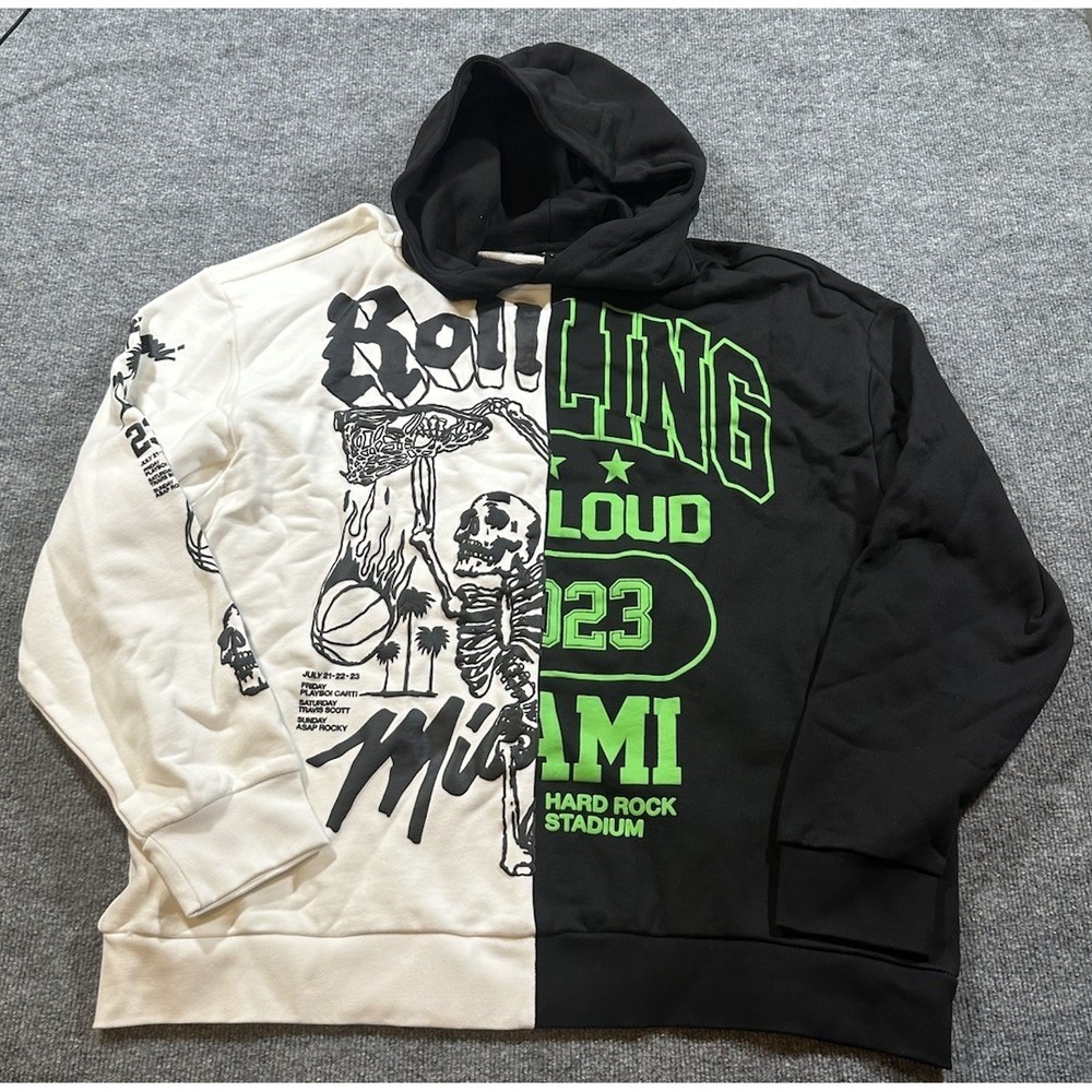 Rolling Loud Miami 2023 Double Trouble Split Black & White Hoodie Size 2XL